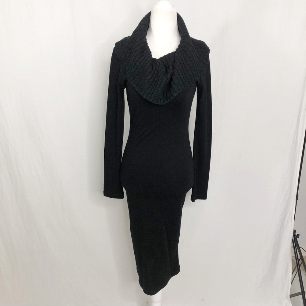Alice + Olivia Wool Cowl Neck Knit Midi Dress, Size Small, Black
